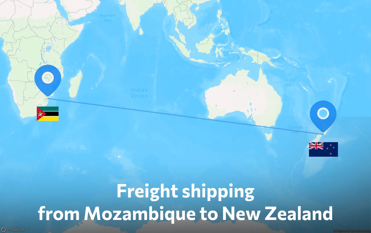 Shipping route from Mozambique to New Zealand