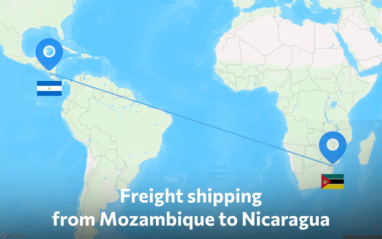 Shipping route from Mozambique to Nicaragua