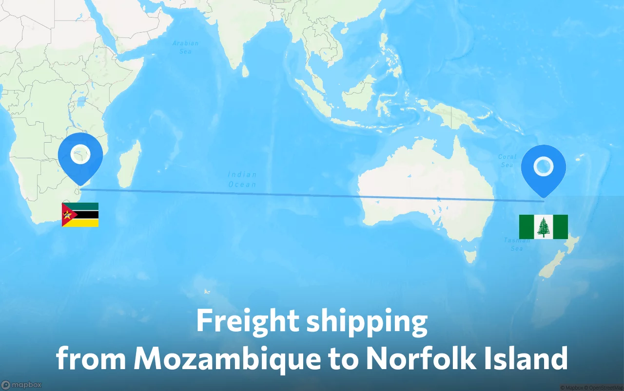 Shipping route from Mozambique to Norfolk Island