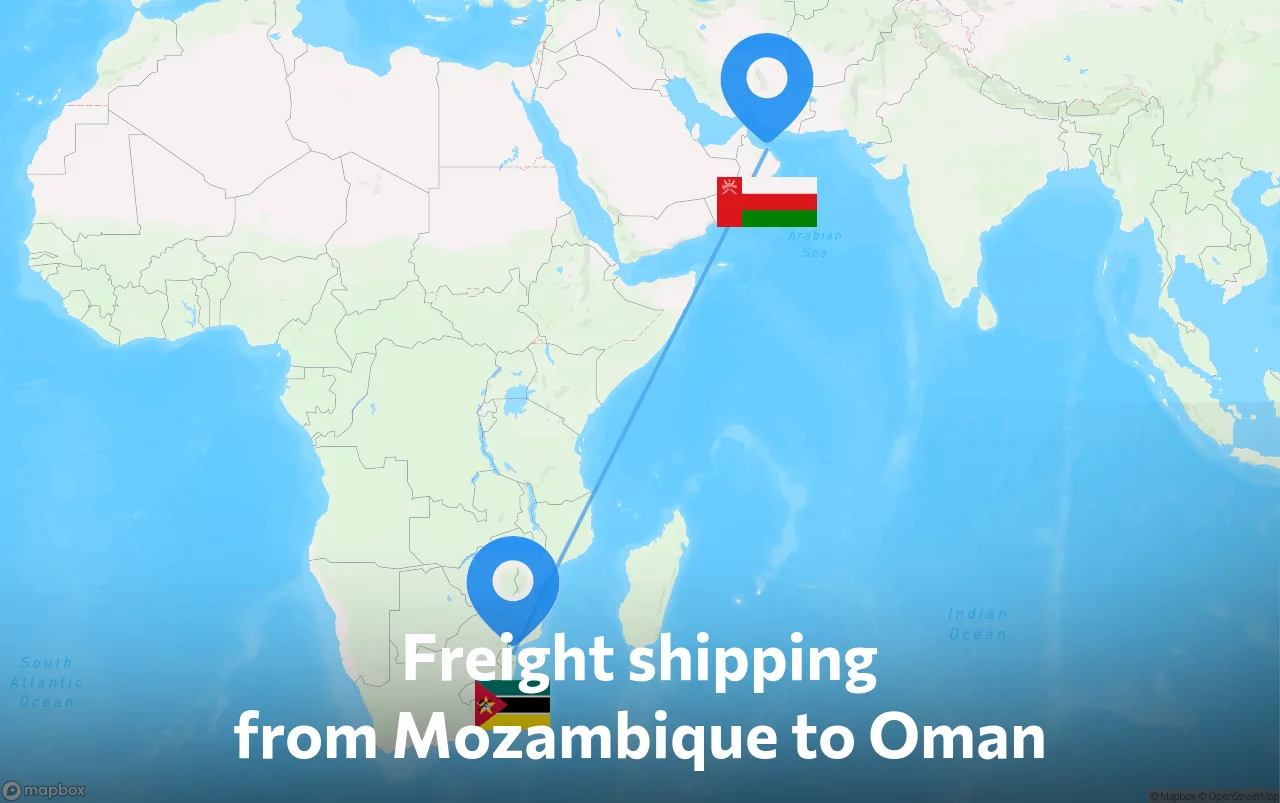 Shipping route from Mozambique to Oman