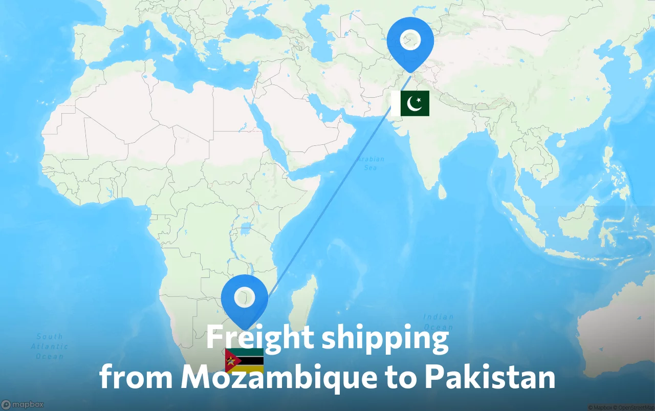 Shipping route from Mozambique to Pakistan