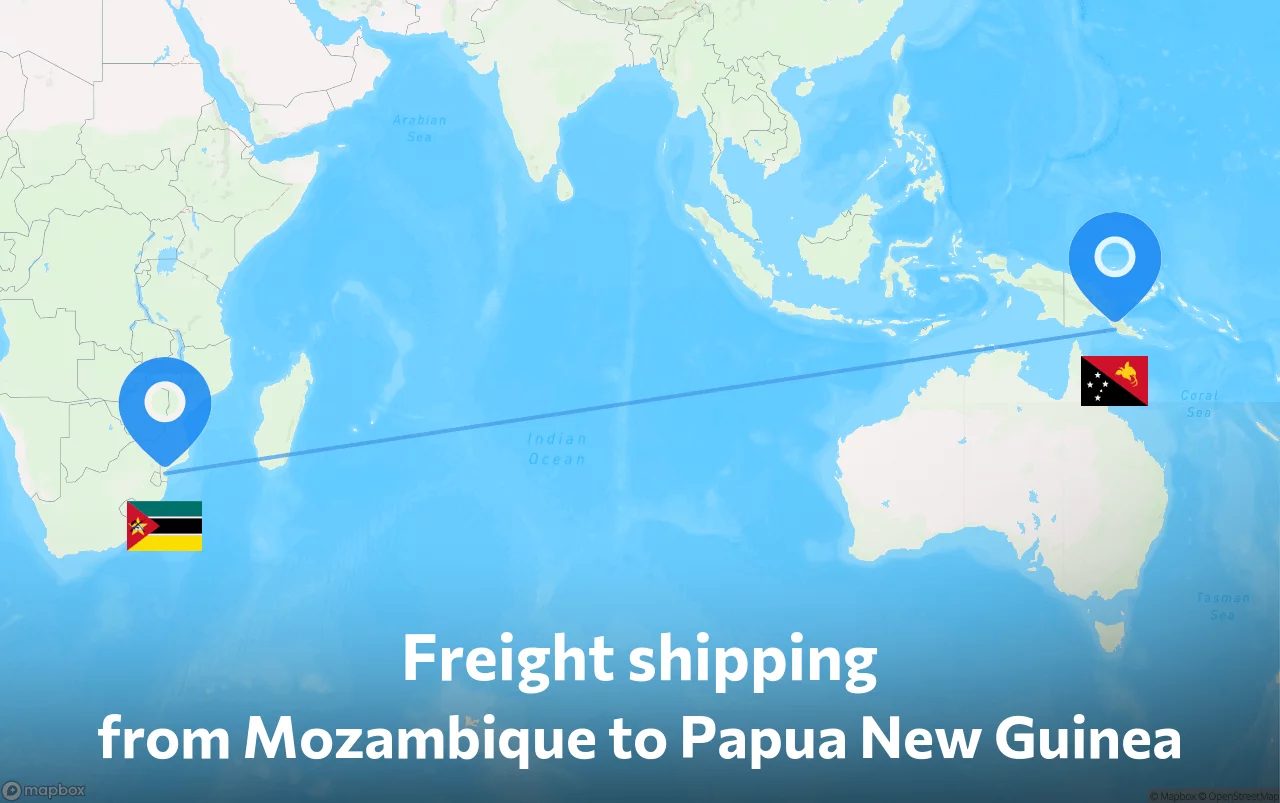 Shipping route from Mozambique to Papua New Guinea