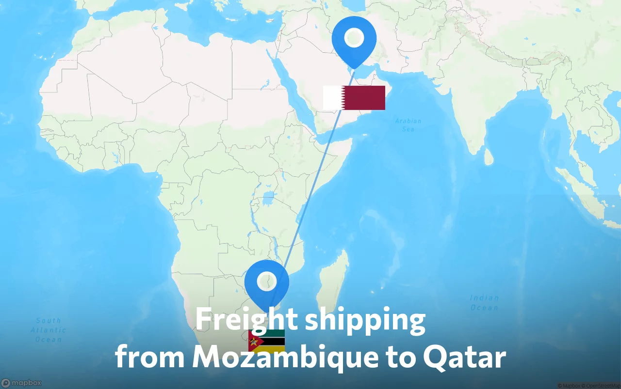 Shipping route from Mozambique to Qatar