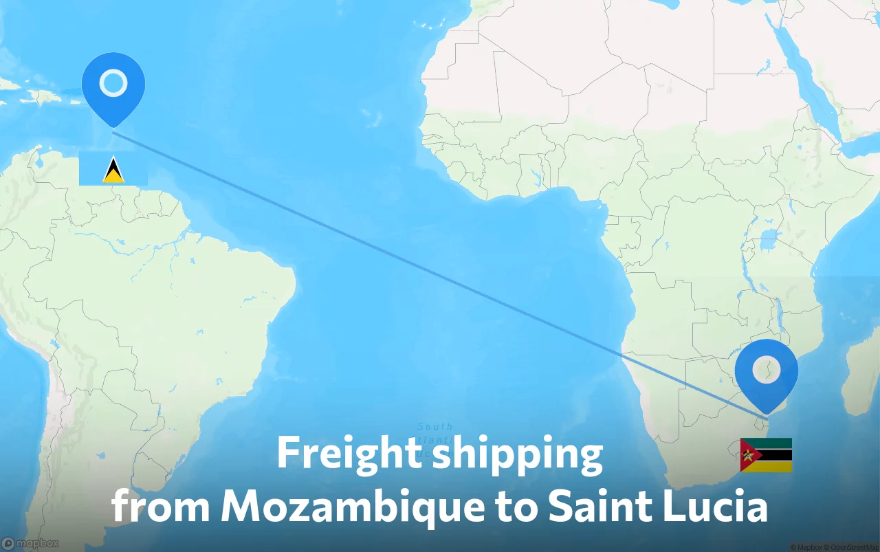 Shipping route from Mozambique to Saint Lucia