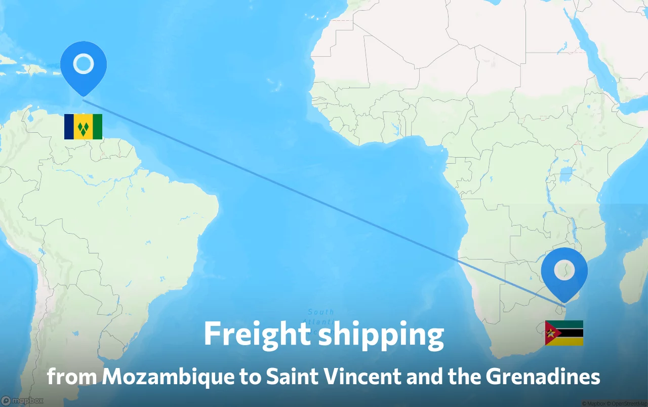 Shipping route from Mozambique to Saint Vincent and the Grenadines