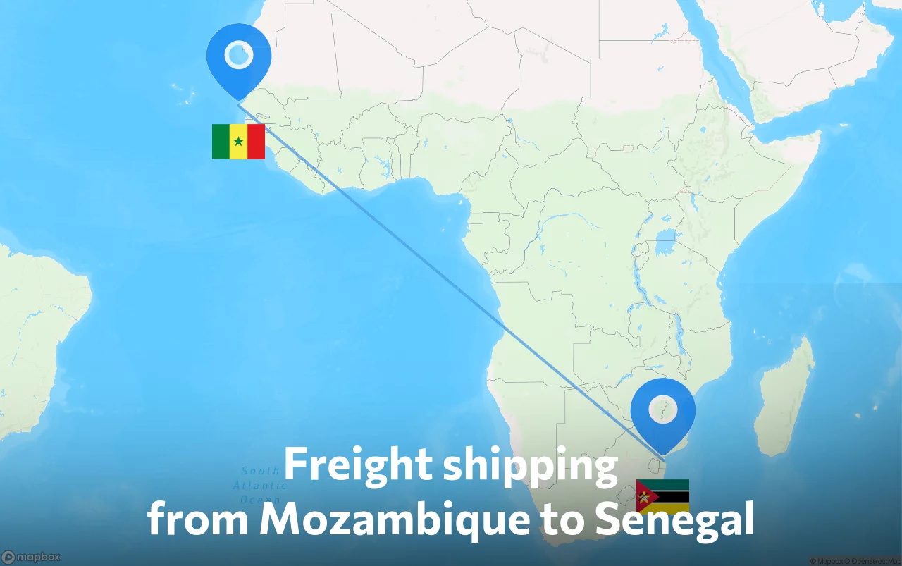 Shipping route from Mozambique to Senegal