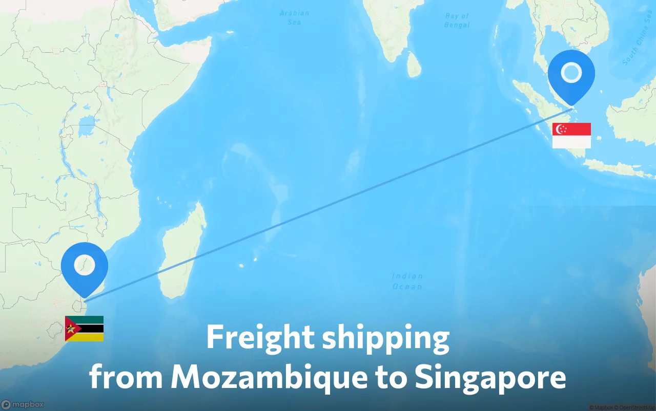 Shipping route from Mozambique to Singapore