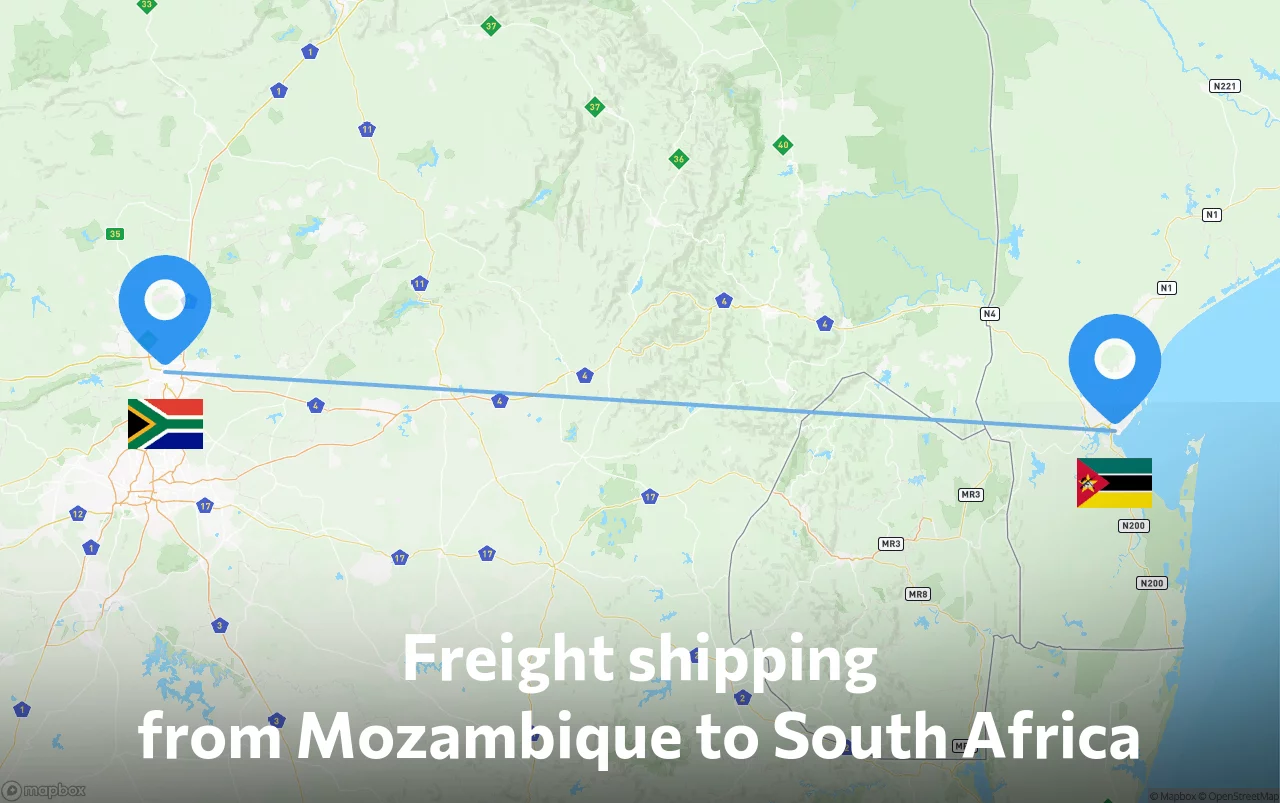 Shipping route from Mozambique to South Africa