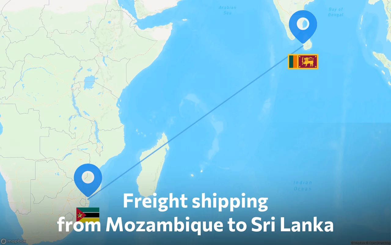 Shipping route from Mozambique to Sri Lanka