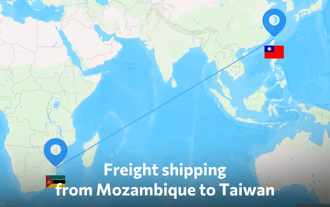 Shipping route from Mozambique to Taiwan