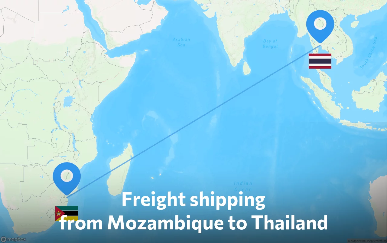 Shipping route from Mozambique to Thailand