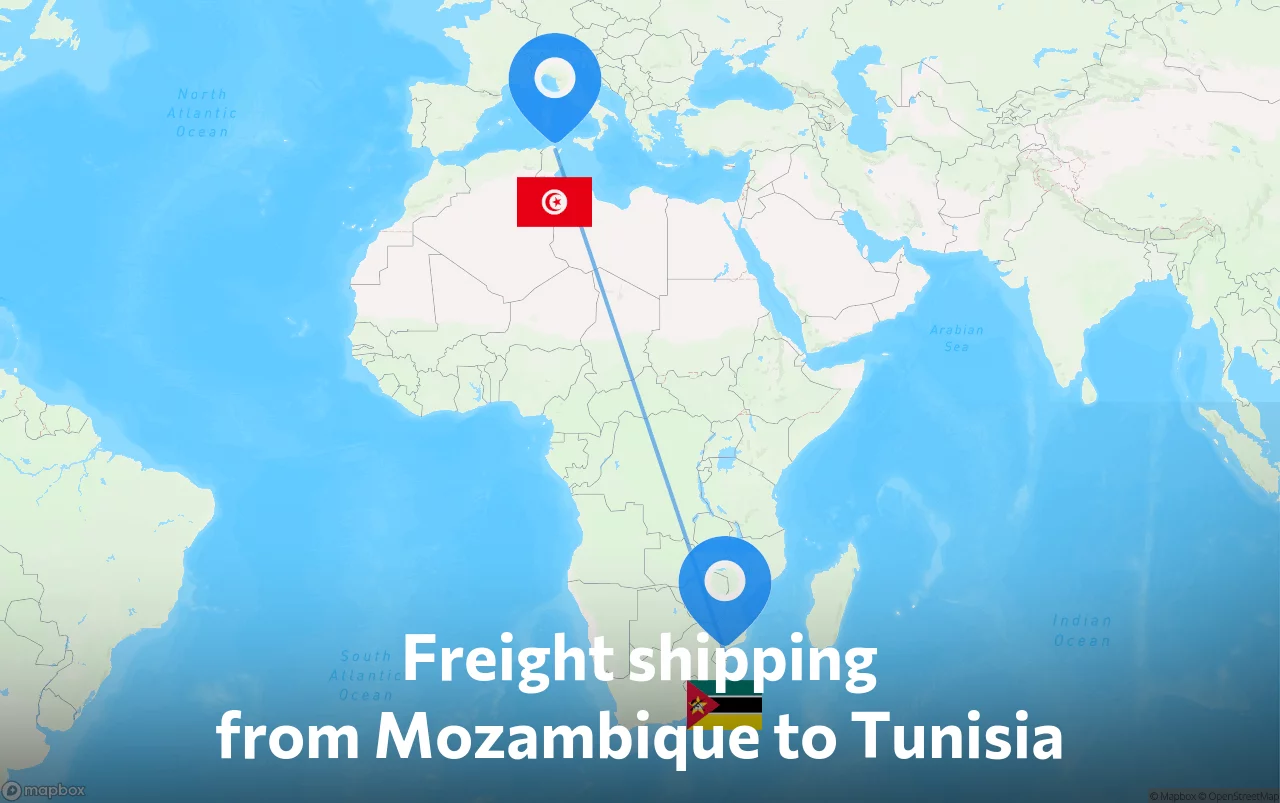 Shipping route from Mozambique to Tunisia