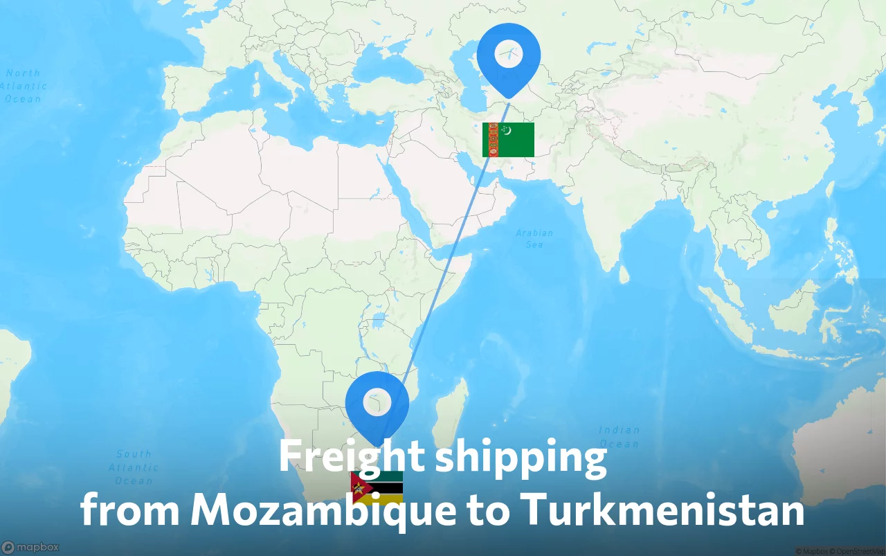 Shipping route from Mozambique to Turkmenistan