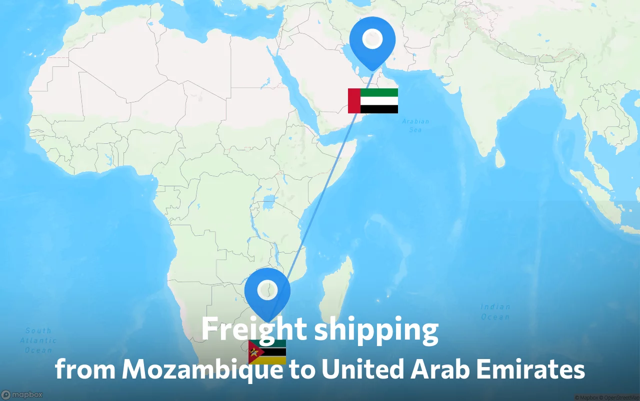 Shipping route from Mozambique to United Arab Emirates