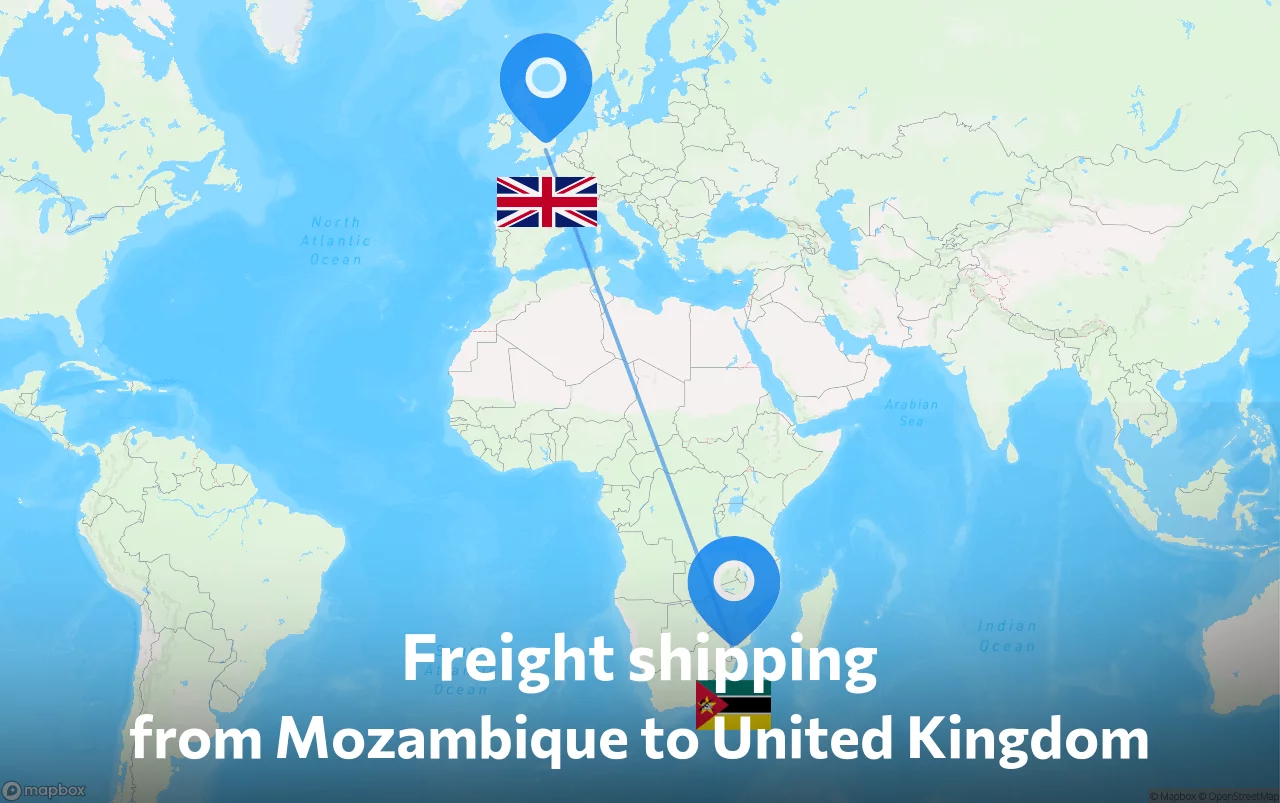 Shipping route from Mozambique to United Kingdom