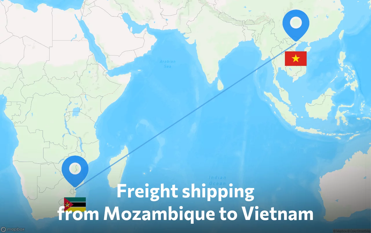Shipping route from Mozambique to Vietnam