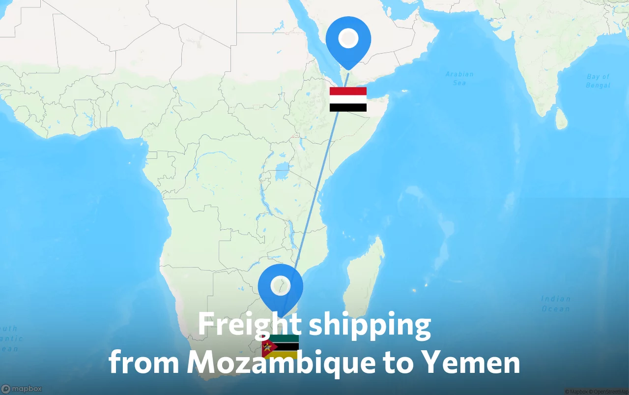 Shipping route from Mozambique to Yemen