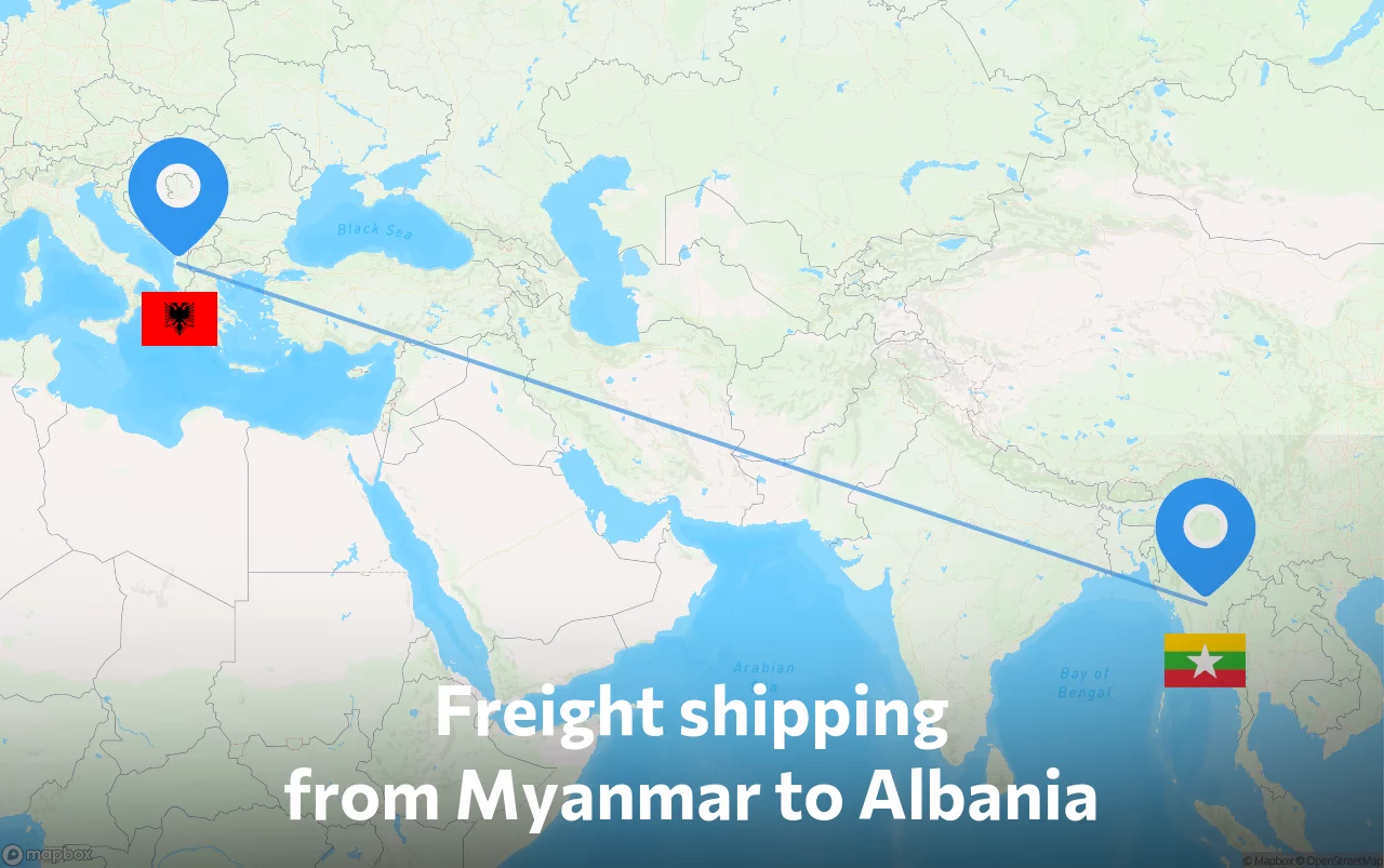 Shipping route from Myanmar to Albania