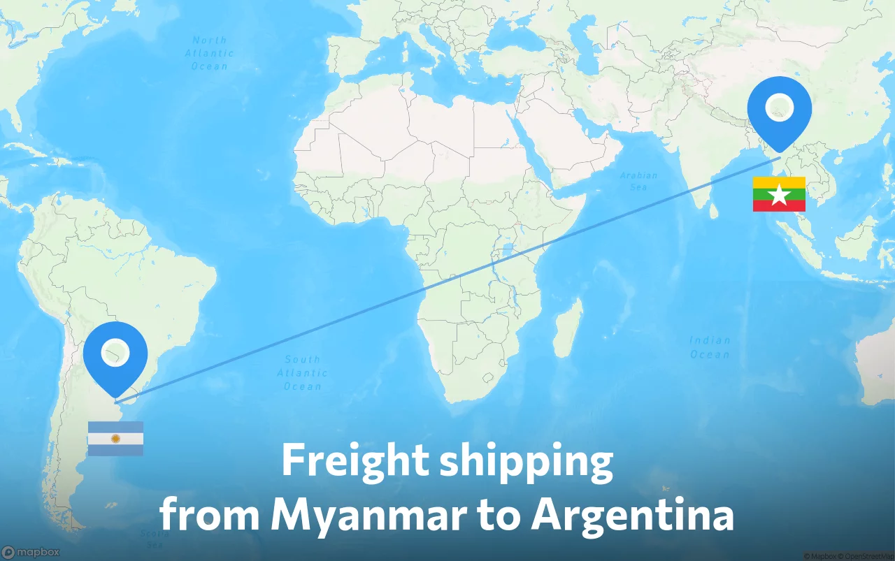 Shipping route from Myanmar to Argentina