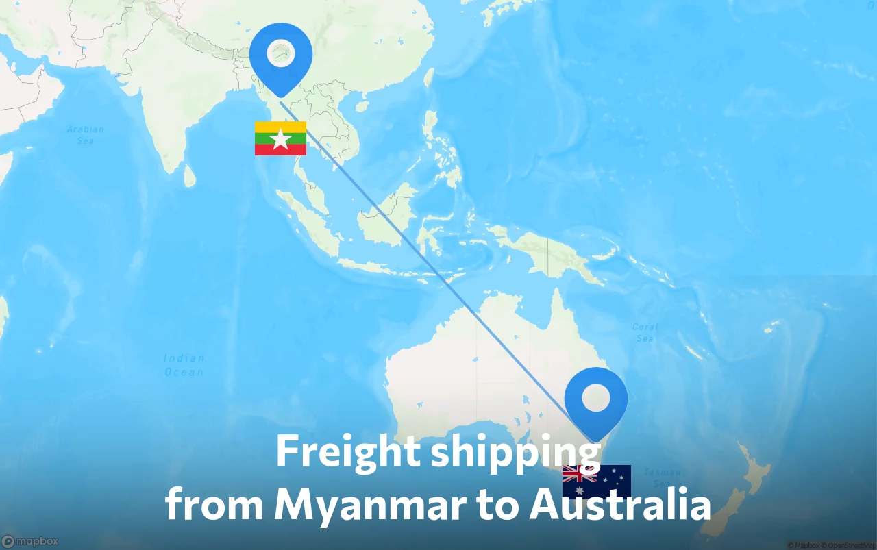 Shipping route from Myanmar to Australia
