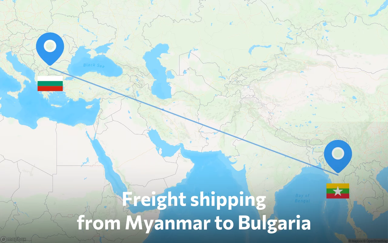Shipping route from Myanmar to Bulgaria