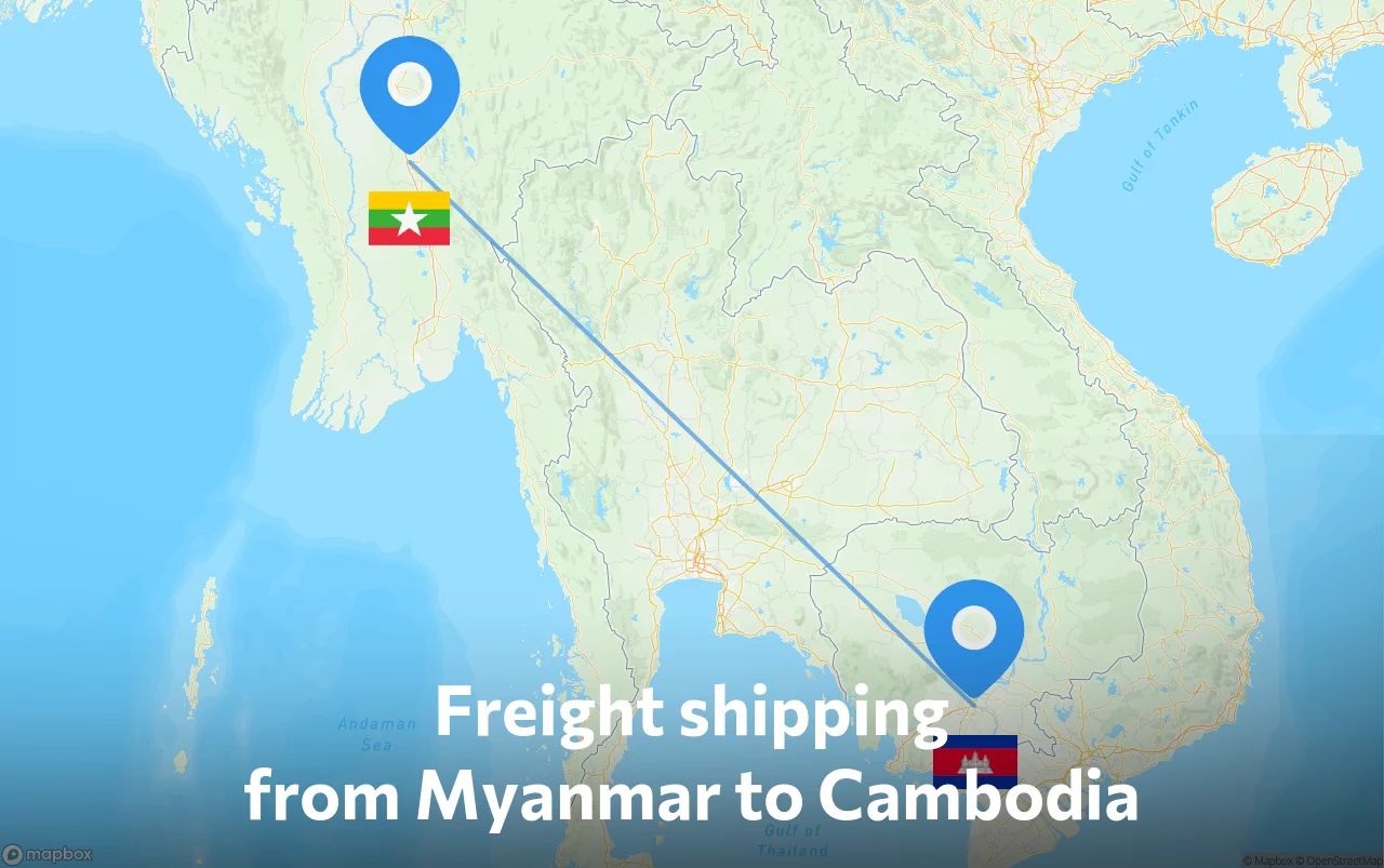 Shipping route from Myanmar to Cambodia