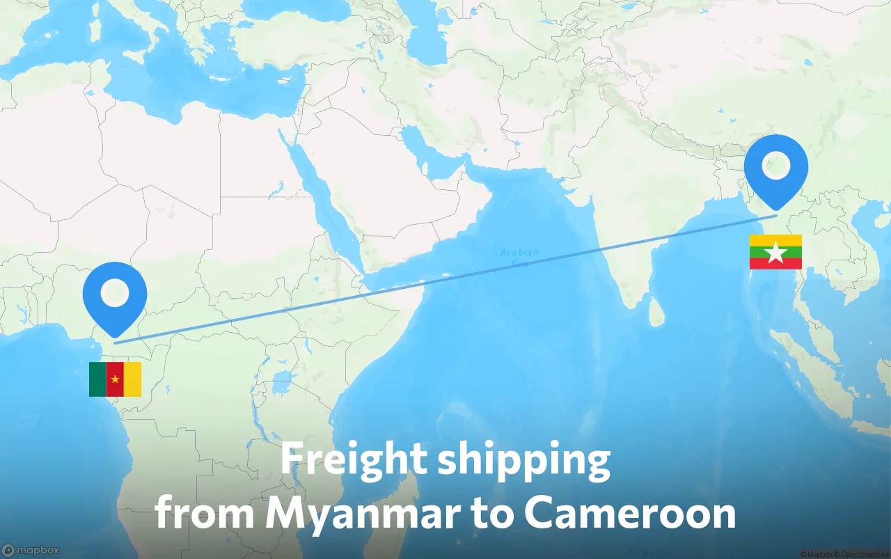 Shipping route from Myanmar to Cameroon