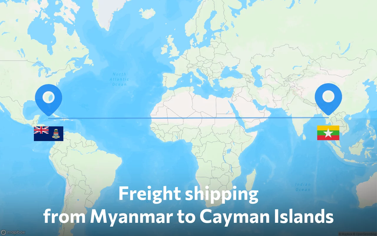 Shipping route from Myanmar to Cayman Islands