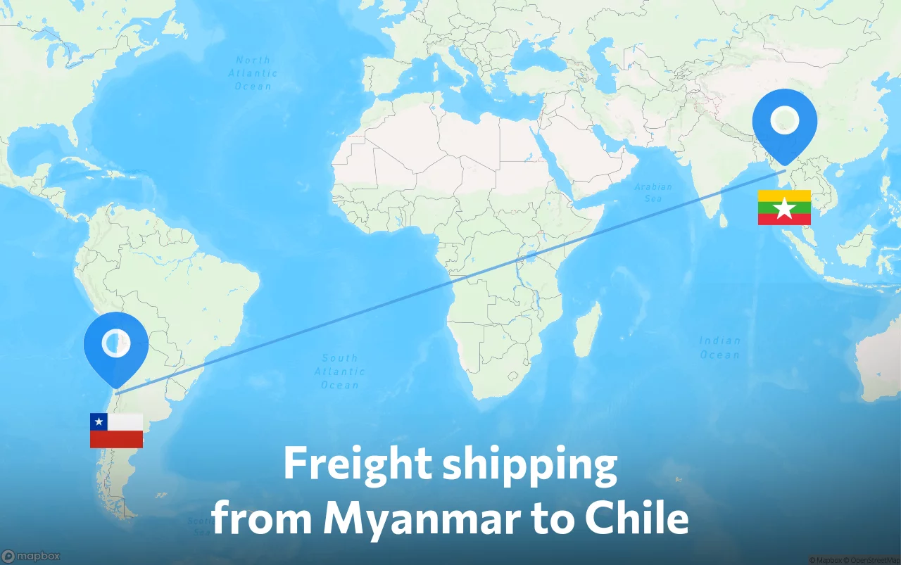 Shipping route from Myanmar to Chile