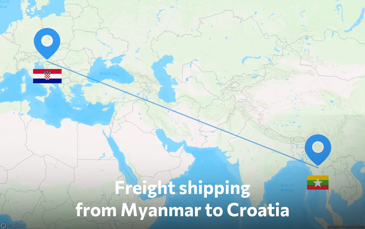 Shipping route from Myanmar to Croatia