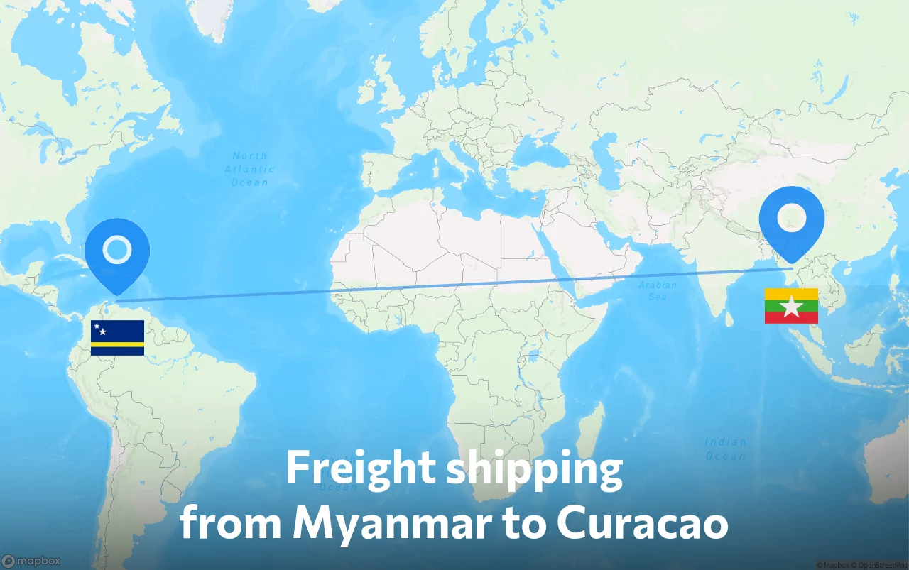 Shipping route from Myanmar to Curacao