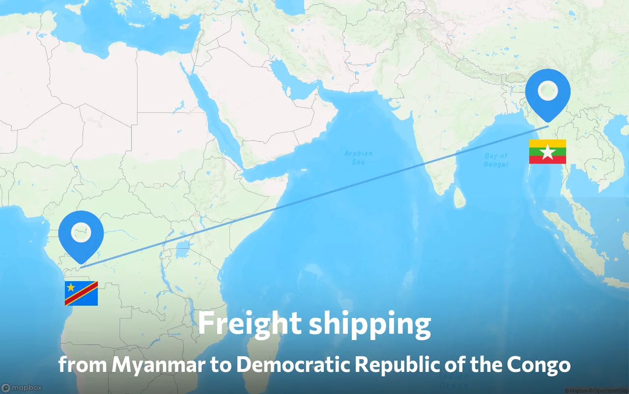 Shipping route from Myanmar to Democratic Republic of the Congo