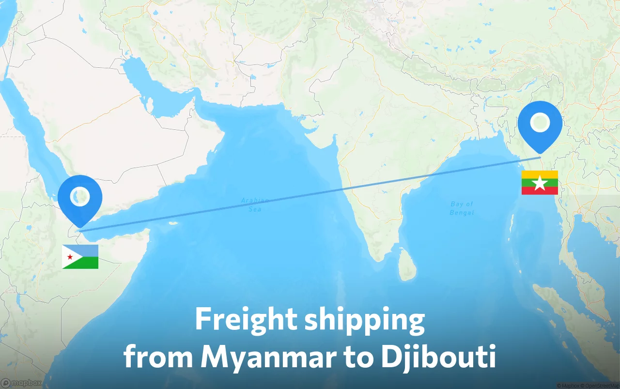 Shipping route from Myanmar to Djibouti