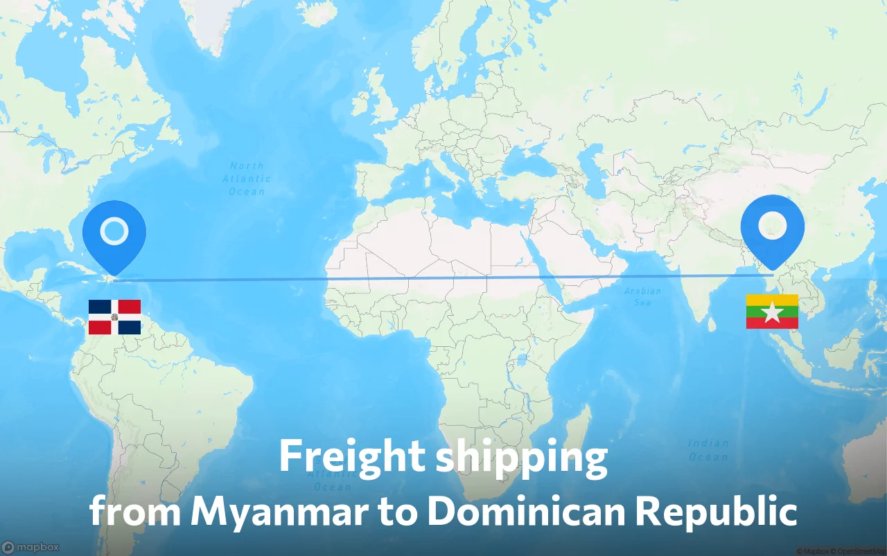Shipping route from Myanmar to Dominican Republic