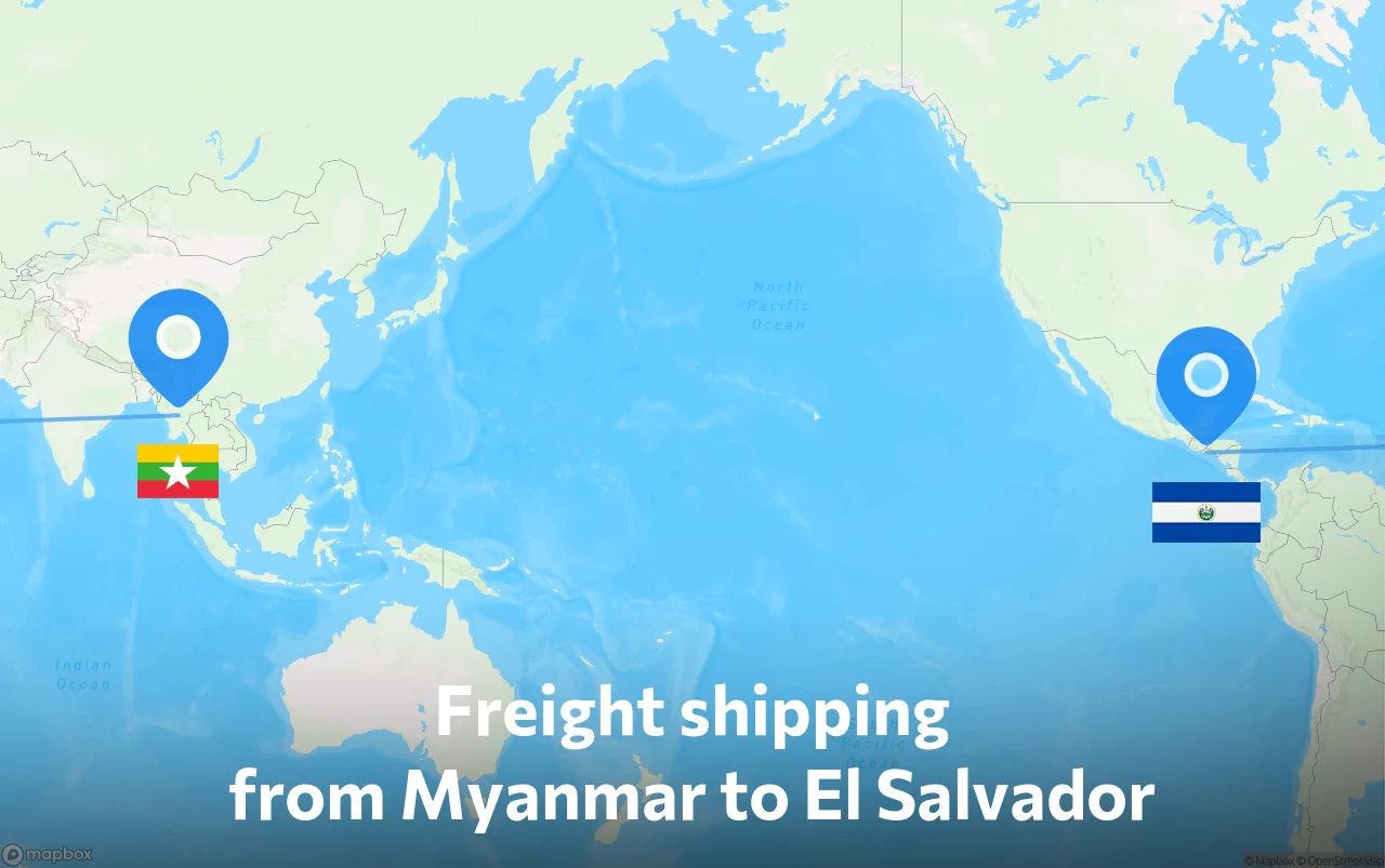 Shipping route from Myanmar to El Salvador