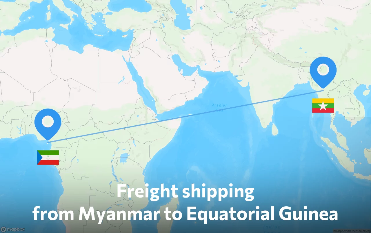 Shipping route from Myanmar to Equatorial Guinea