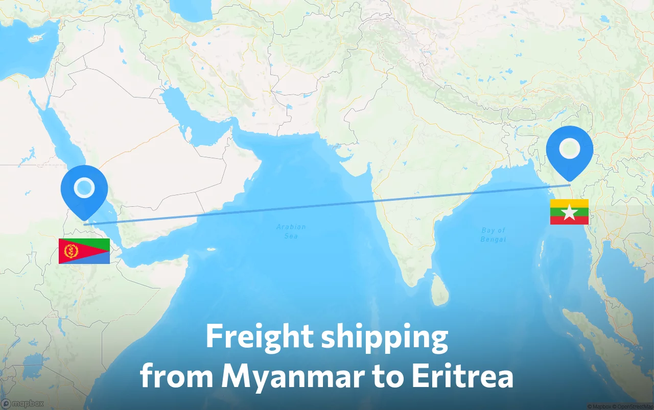 Shipping route from Myanmar to Eritrea