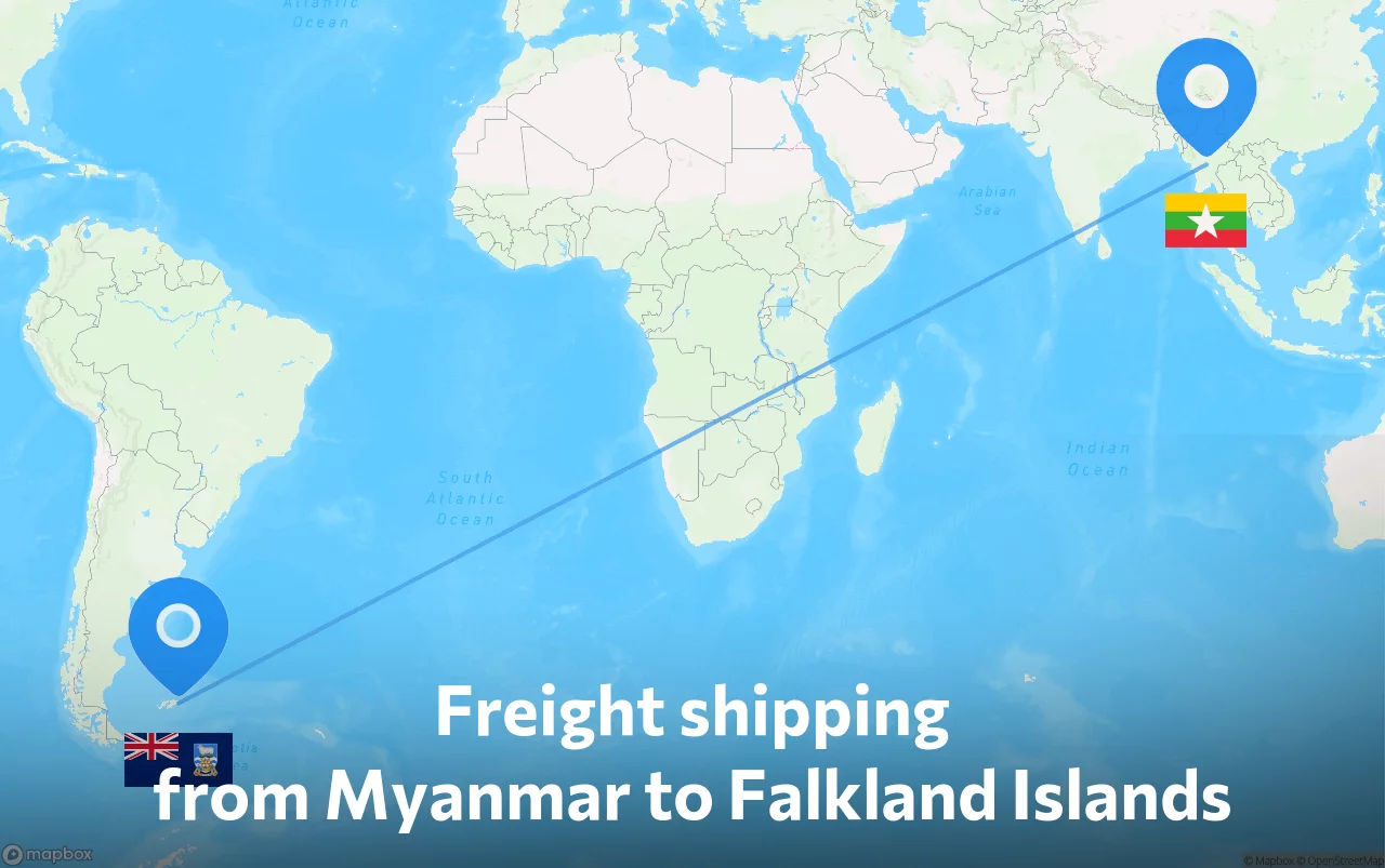 Shipping route from Myanmar to Falkland Islands