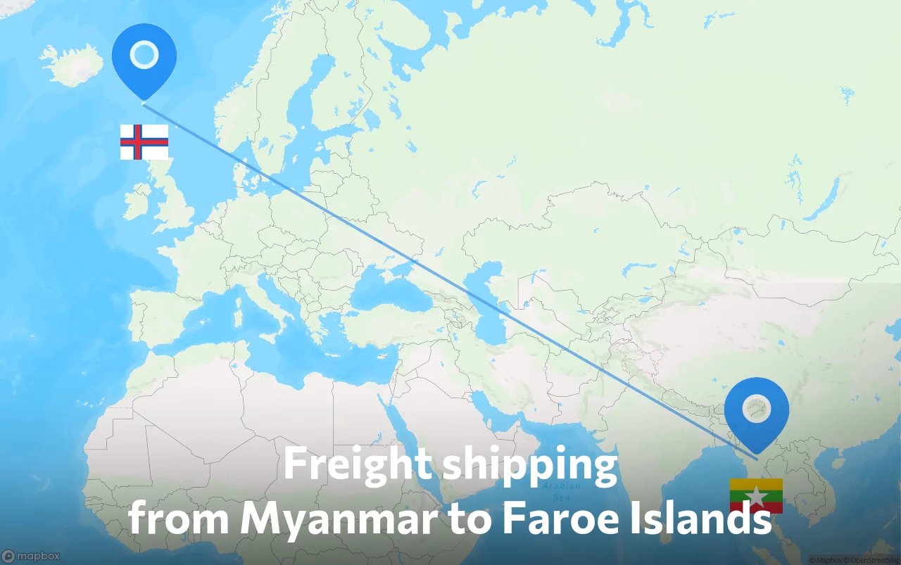 Shipping route from Myanmar to Faroe Islands