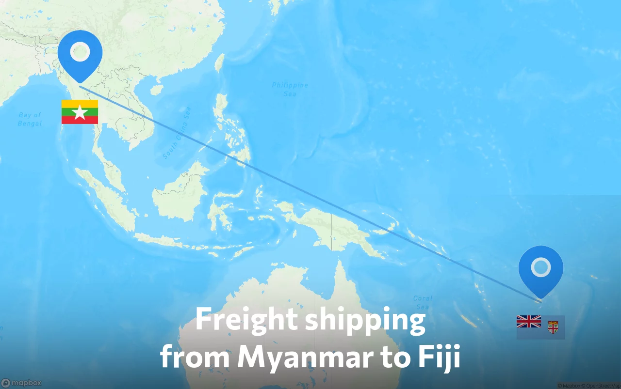 Shipping route from Myanmar to Fiji