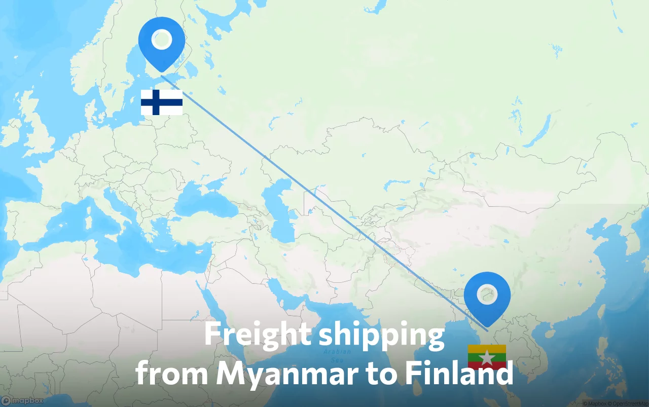 Shipping route from Myanmar to Finland