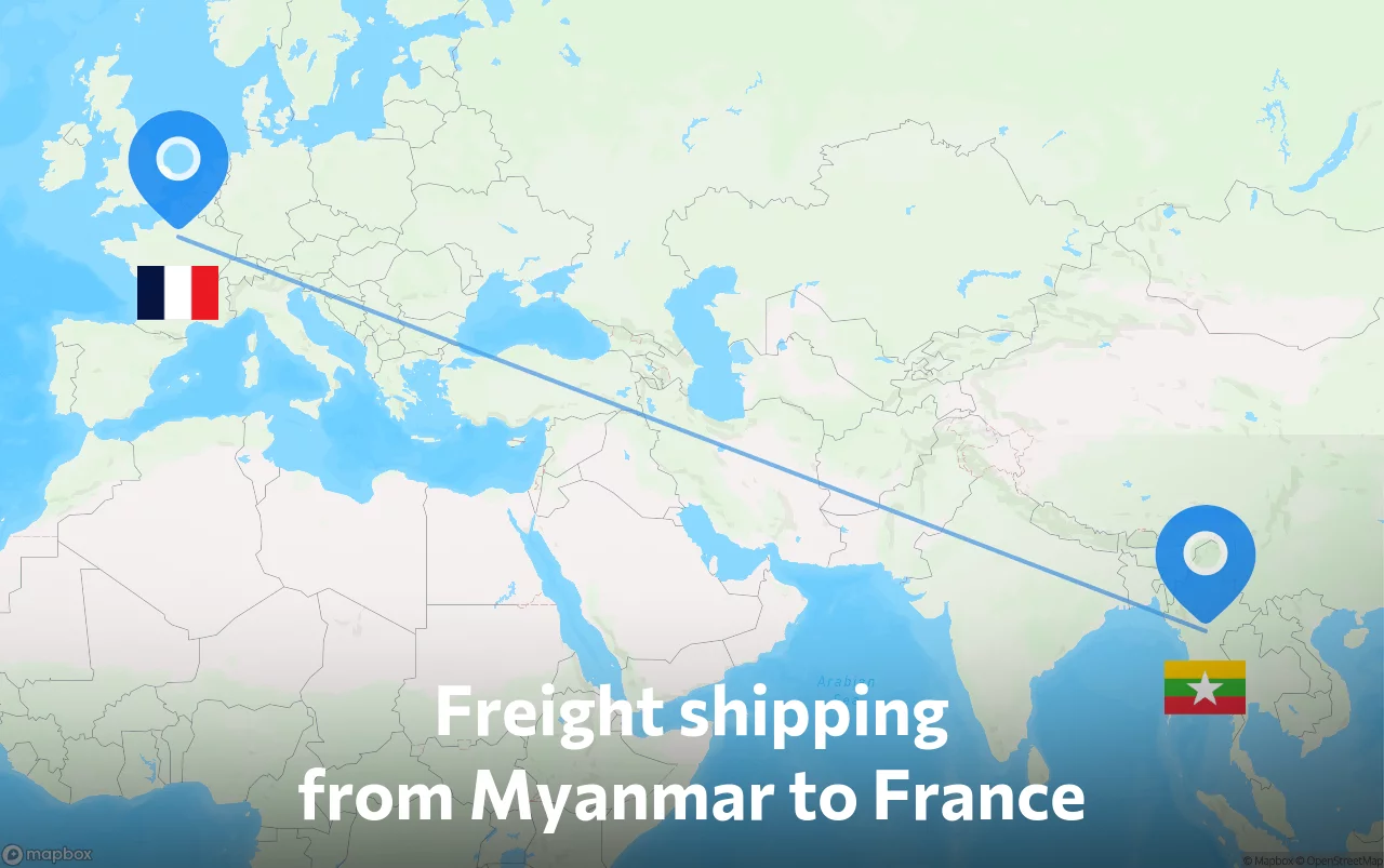 Shipping route from Myanmar to France
