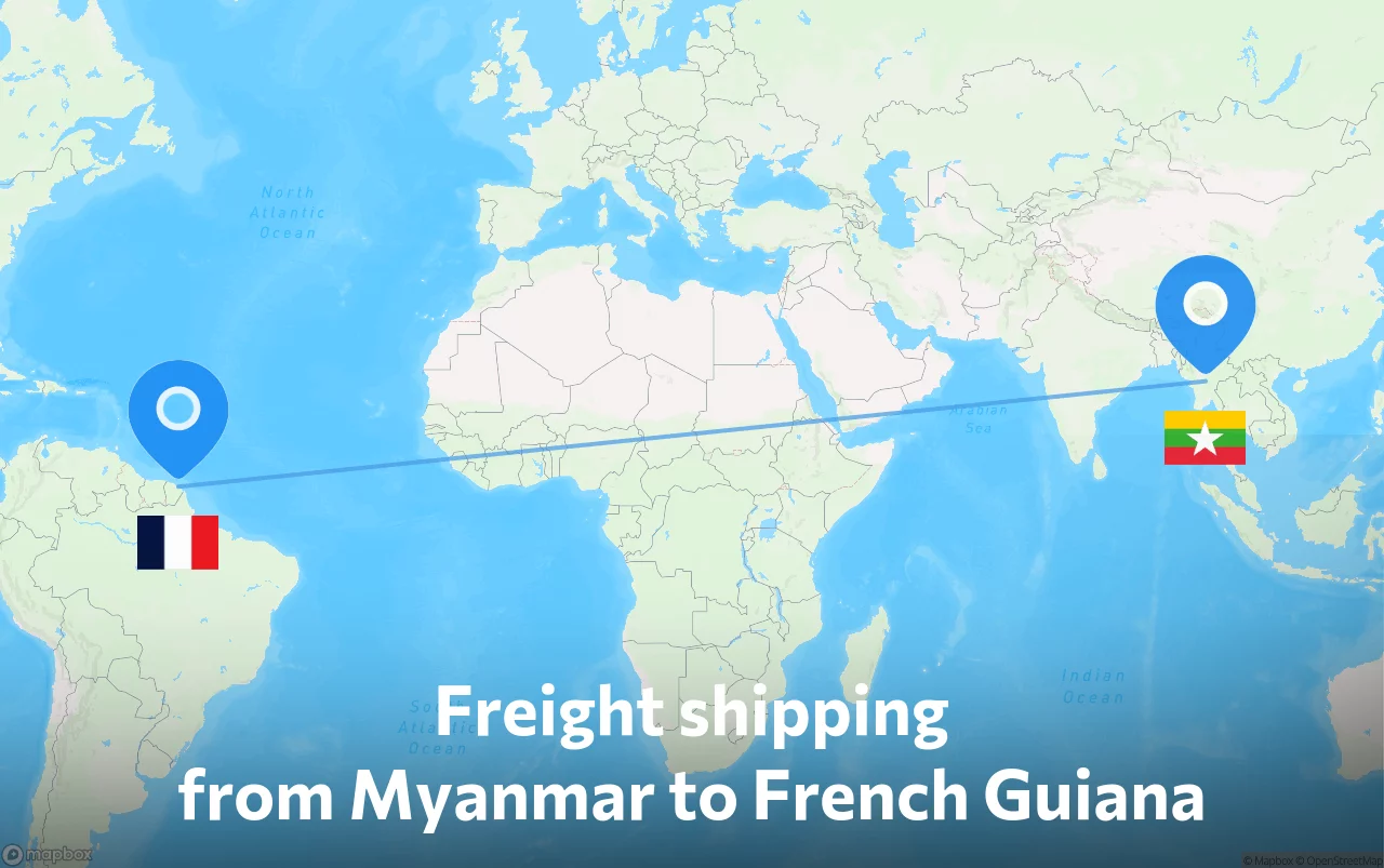 Shipping route from Myanmar to French Guiana