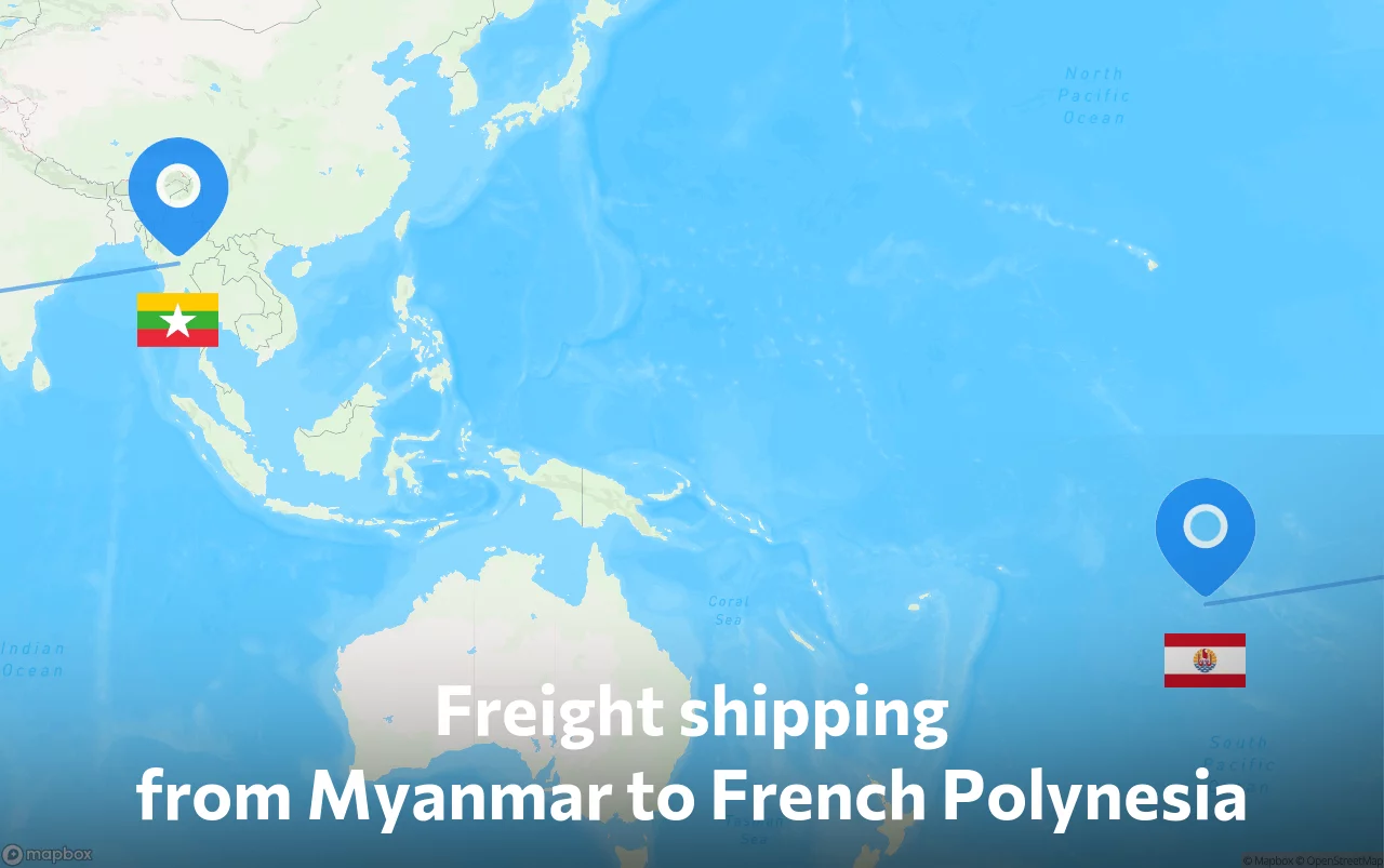 Shipping route from Myanmar to French Polynesia