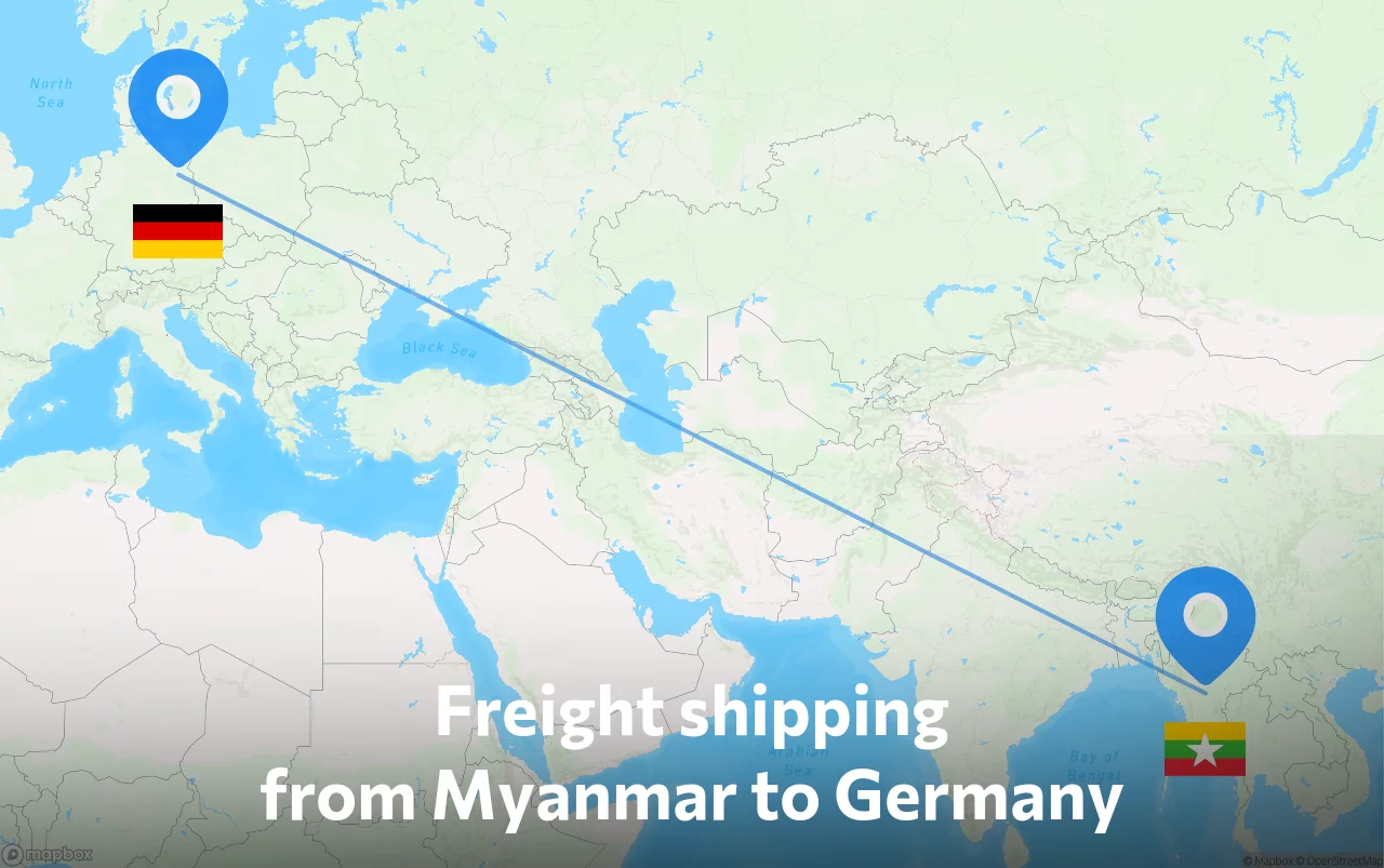 Shipping route from Myanmar to Germany