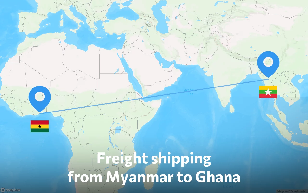 Shipping route from Myanmar to Ghana