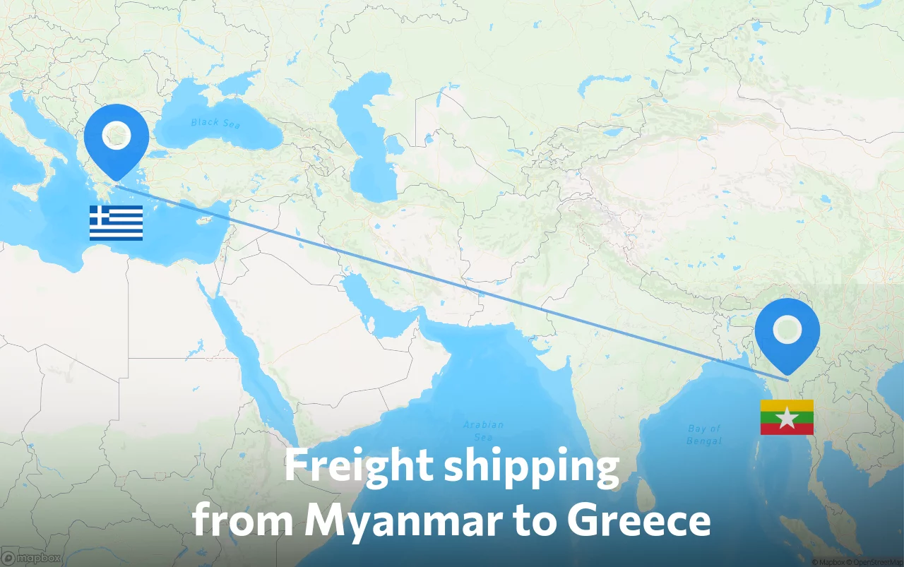 Shipping route from Myanmar to Greece
