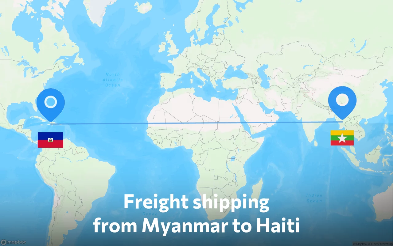 Shipping route from Myanmar to Haiti