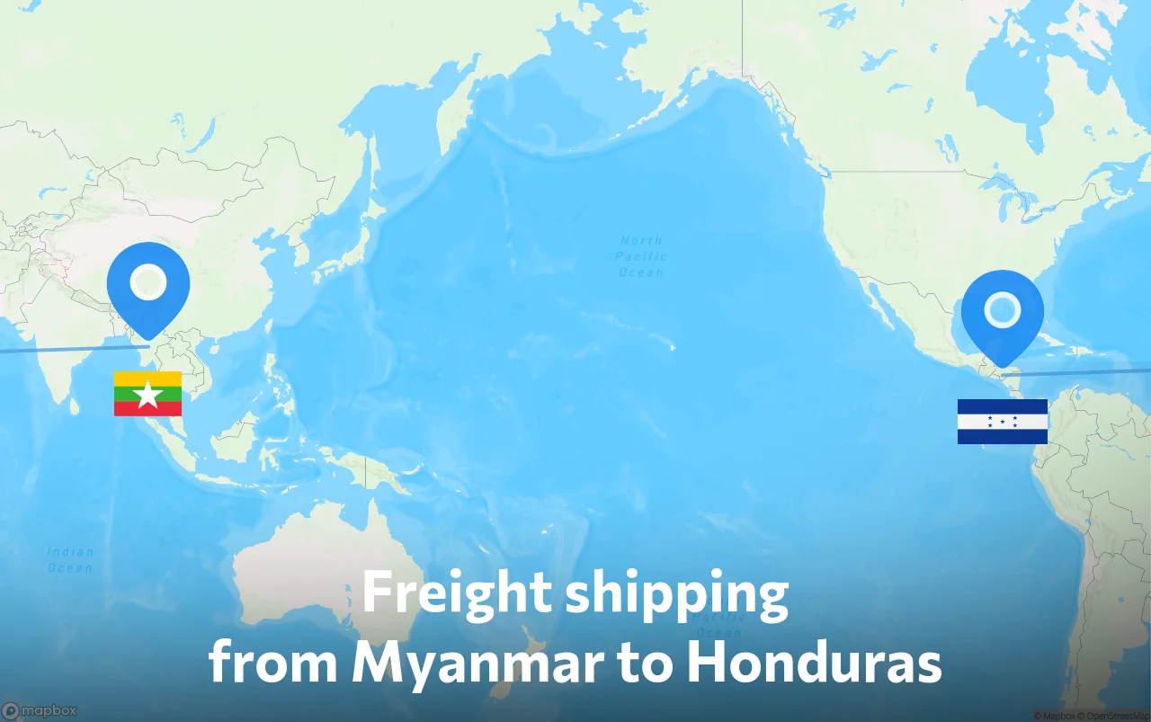 Shipping route from Myanmar to Honduras