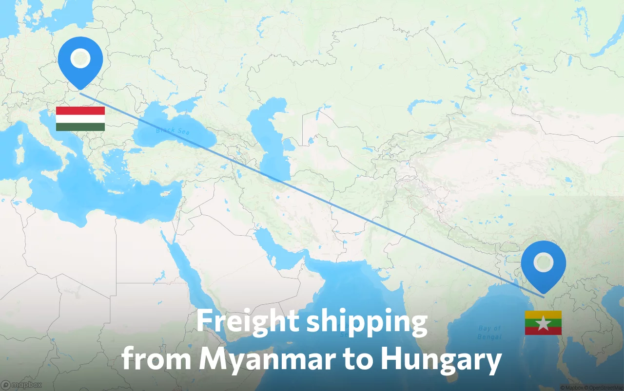 Shipping route from Myanmar to Hungary